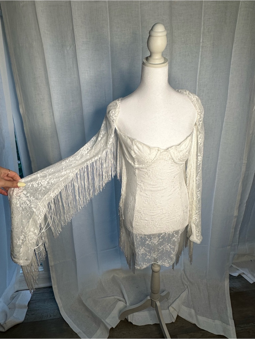 Ivory Lace Fringe Corset Dress